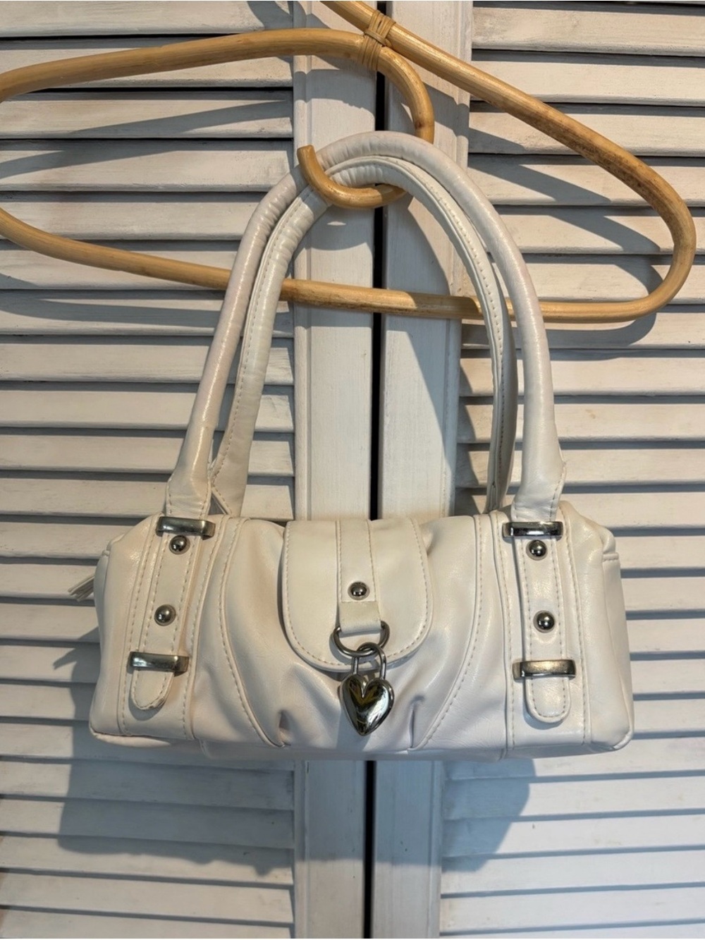 White Y2K Mini Shoulder Bag with Heart Charm and Matching Wallet